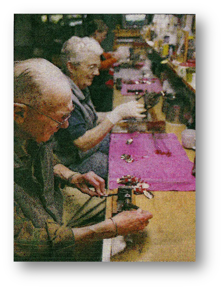 Mrs. Alice Lloyd and her daughter Patricia hard at her work assembling Jack Lloyd trolling lures, 1947. Photograph courtesy Kirkland Historical Society.